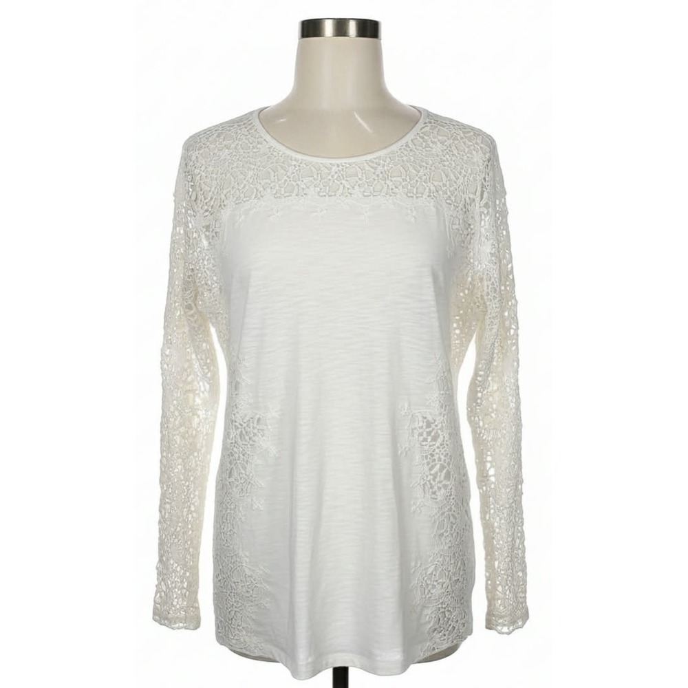 Sundance Crochet White Boho Long Sleeve Blouse cut out Women's Size Medium crisp